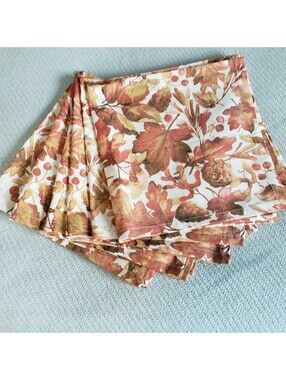 Pier 1 Imports Dinner Napkins Fall Leaves QTY 6 Cotton Hemmed Edges Autumn
